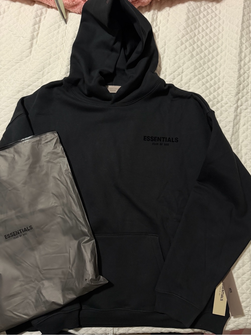 Essentials Fear Of God Men’s Black Hoodie - Minimal Logo Pullover M